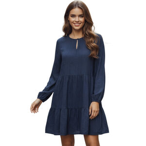 Old Navy Mini Shift Dress XL Navy Embroidered Snowflakes Long Sleeve Tiered NWT